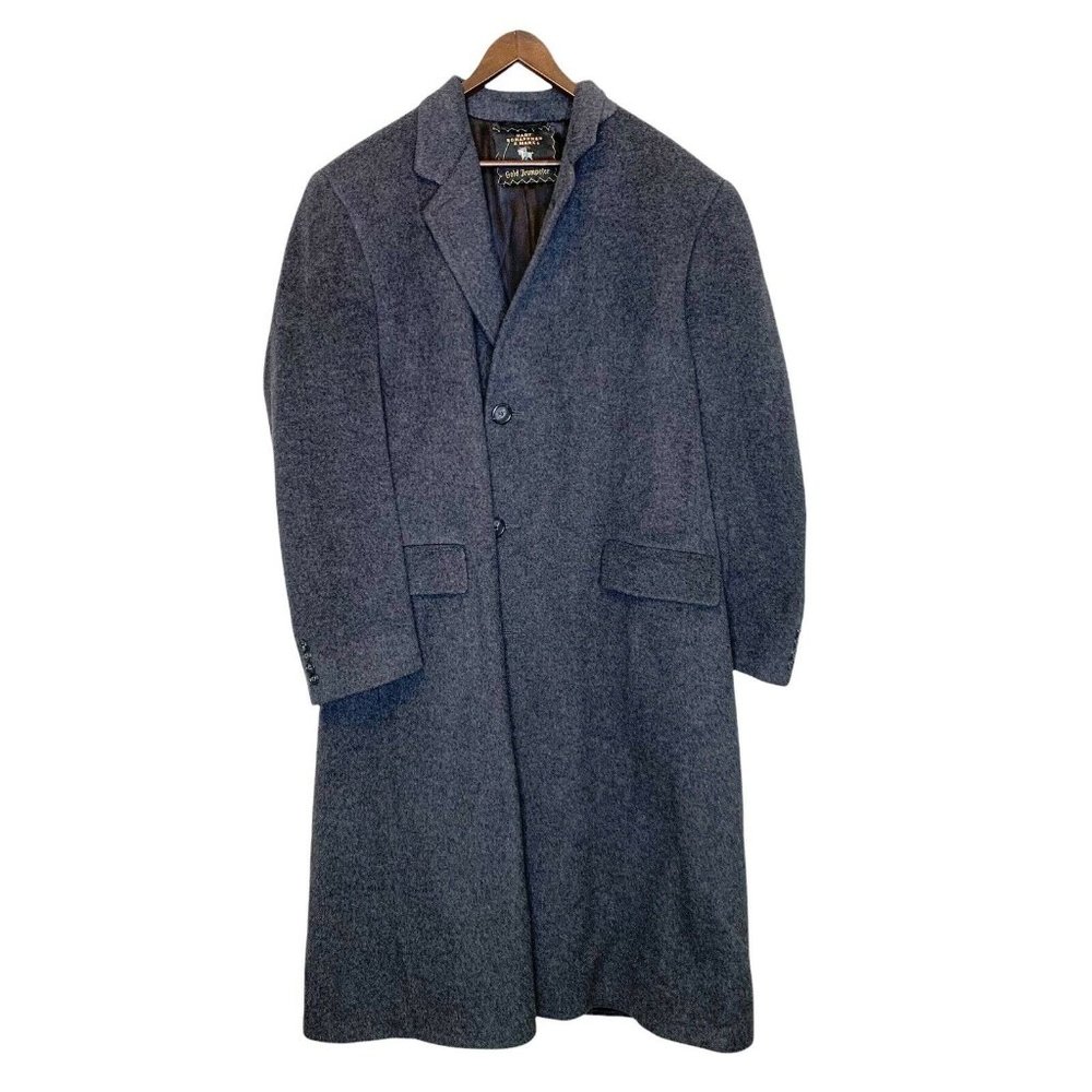 Hart Schaffner & Marx Cashmere Overcoat XL Gray Knee Length Gold Trumpeter - Picture 1 of 7